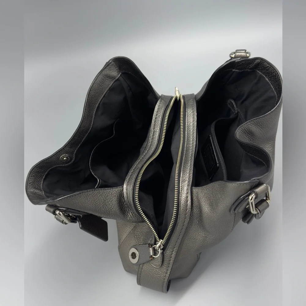 Coach Metallic Pebble‎ Leather Shoulder Bag Pewter Hobo Purse - Picture 15 of 16